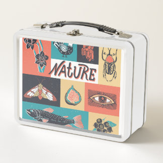 Lunch Box Éléments de la nature, Icônes de style rétro.