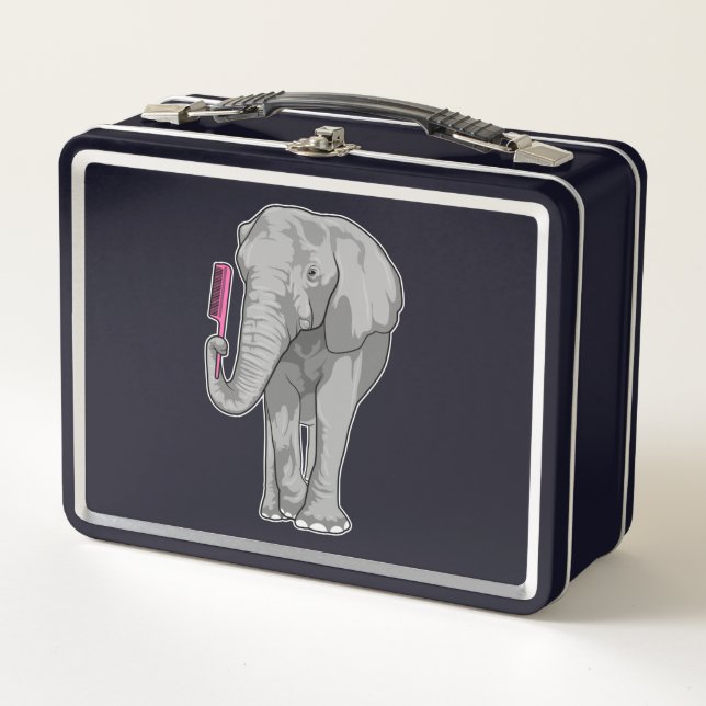 Lunch Box Elephant comme coiffeur avec peigne (Devant)