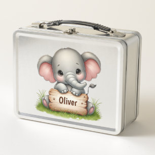 Lunch Box Éléphant de bébé mignon tenant un panneau de nom