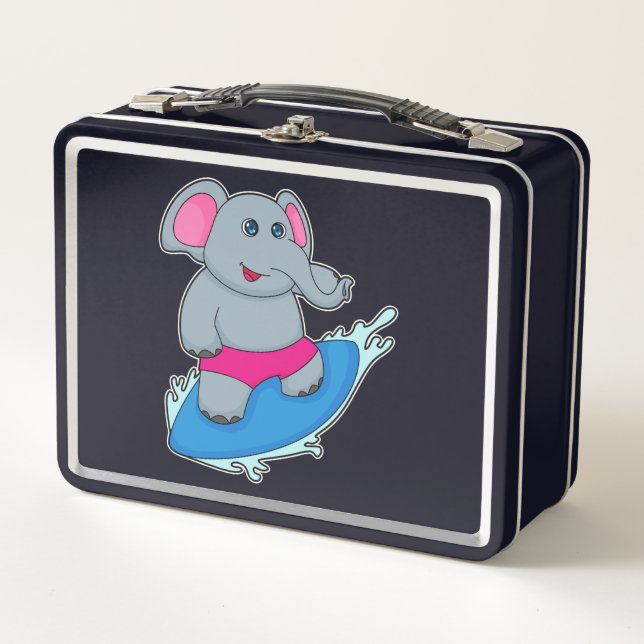 Lunch Box Éléphant en surfeur avec planche de surf (Devant)