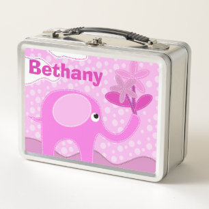 Lunch Box Eléphant et fleurs rose bébé Personnalisé