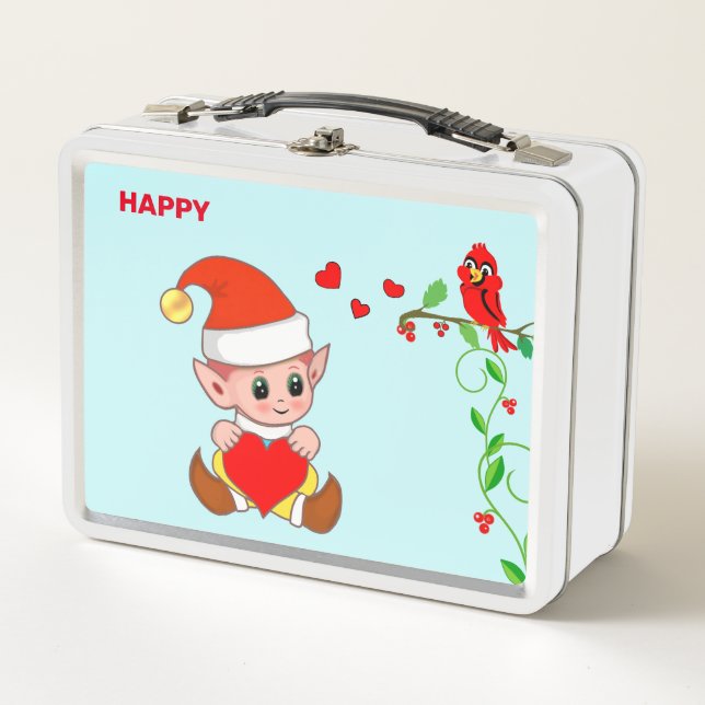 Lunch Box Elfe magique heureux mignon & petit oiseau (Devant)