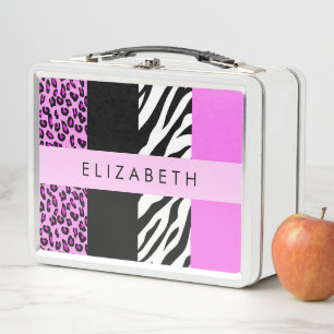 Lunch Box Empreinte de léopard, Zebra Print, Rose, Votre nom