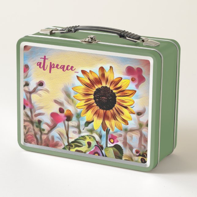 Lunch Box en paix Joli tournesol jaune et fleurs roses (Devant)