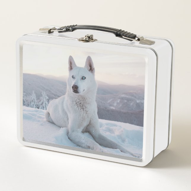 Lunch Box Enchanter White Husky Dog dans la neige (Devant)