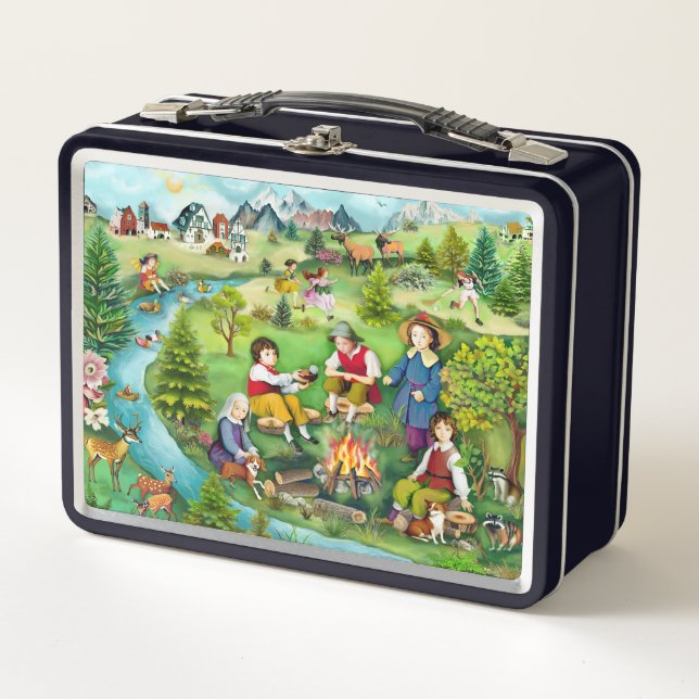 Lunch Box Enfants assis autour d'un feu de camp (Devant)