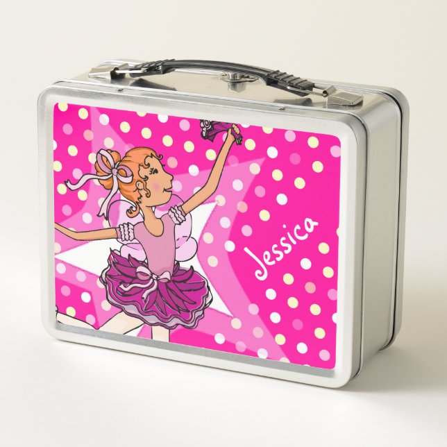 Lunch Box Enfants filles nommé ballerina fille rouge rose bo (Dos)