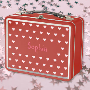 Lunch Box Enfants personnalisés Filles Nom Pink Hearts Schoo