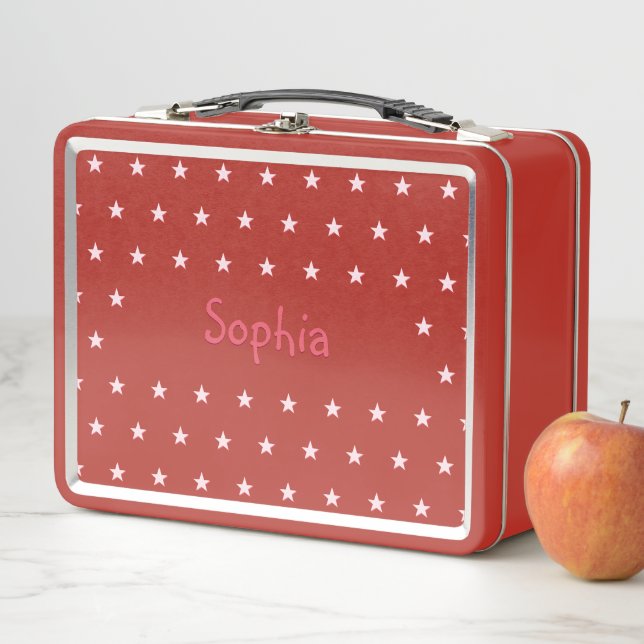 Lunch Box Enfants personnalisés Filles Nom Rose Stars Red Sc (En situation)