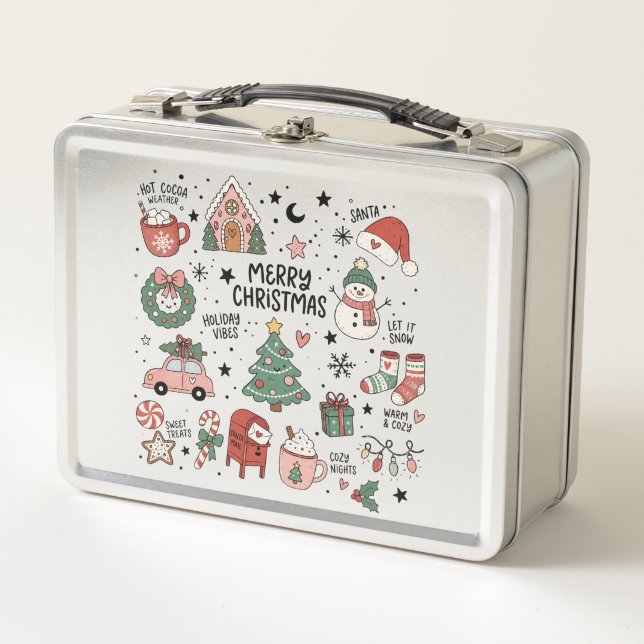 Lunch Box Ensemble de doodles de Noël vintage (Devant)