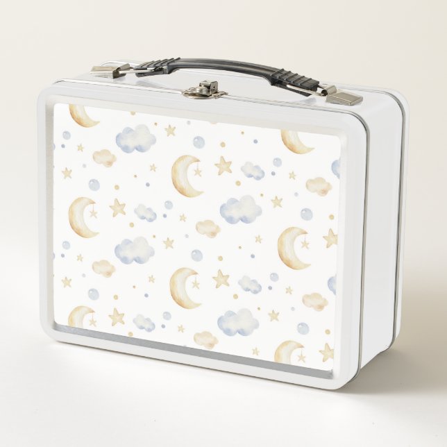 Lunch Box Etoiles de lune d'aquarelle et Motif de nuage (Devant)