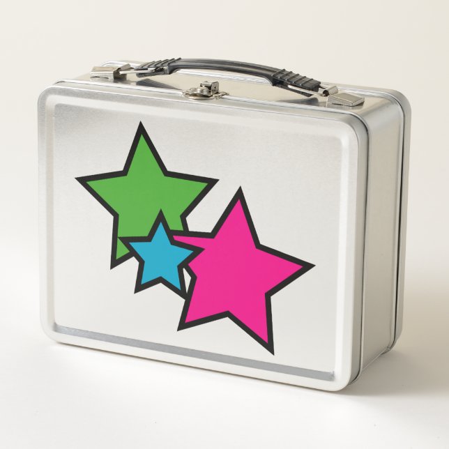 Lunch Box Étoiles Néon Couleur Bleu Vert Rose Noir (Devant)