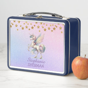 Lunch Box Fairy Unicorn Gold Stars Purple Rose Bleu Parties