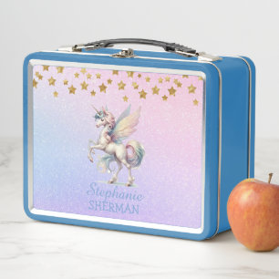 Lunch Box Fairy Unicorn Gold Stars Purple Rose Bleu Parties 