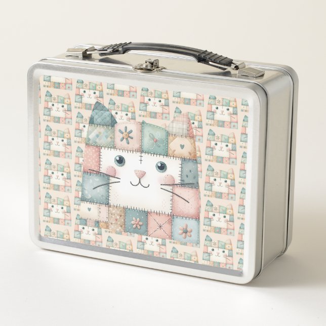 Lunch Box Fausse Maison de Chat au Patchwork Pastel (Devant)