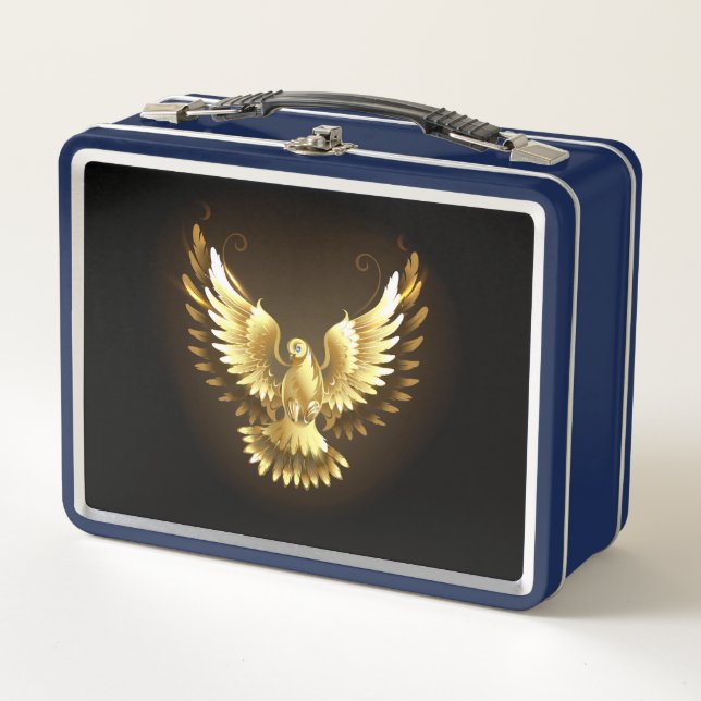Lunch Box Faux Gold Foil Peace Dove en noir (Devant)