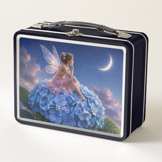 Lunch Box Fée Hydrangea Clair de Lune Nom Personnalisé (Devant)