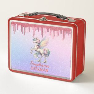 Lunch Box Fée Unicorne goutte rose Parties scintillant rouge