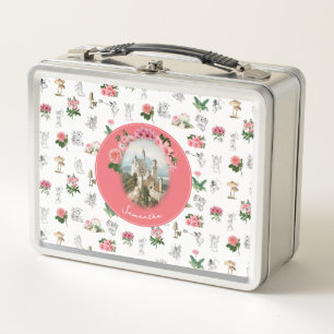 Lunch Box Fées Rose Floral Champignons Fée Château Monogramm