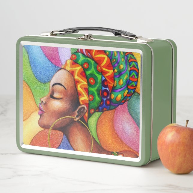 Lunch Box Femme africaine avec cire tissu traditionnel (En situation)