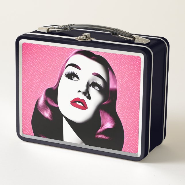 Lunch Box Femme rétro cheveux rose (Devant)