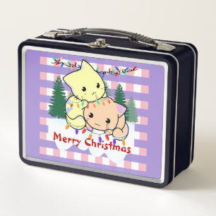 Lunch Box Fêtes des chats sur la neige, nom personnalisé