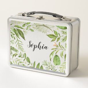 Lunch Box Feuillage vert sauvage d'aquarelle personnalisé