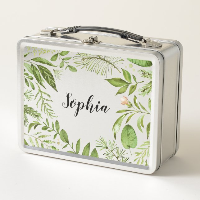Lunch Box Feuillage vert sauvage d'aquarelle personnalisé (Devant)