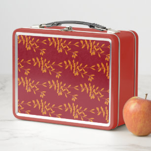 Lunch Box Feuilles de branches de silhouette orange sur roug