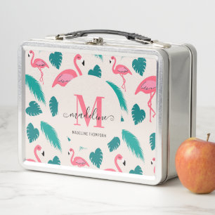 Lunch Box Feuilles tropicaux Flamant rose rose chaud Monogra