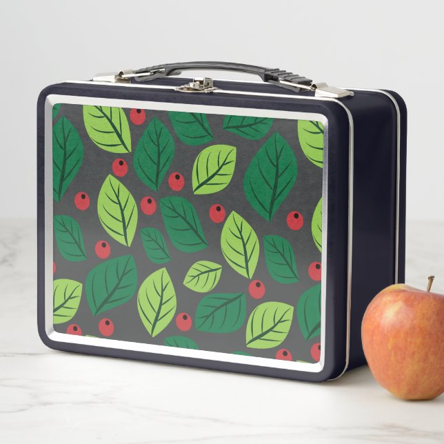 Lunch Box Feuilles verts, Berries Rouges, Motif Des Feuilles (En situation)