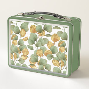 Lunch Box Feuilles verts et or. Motif