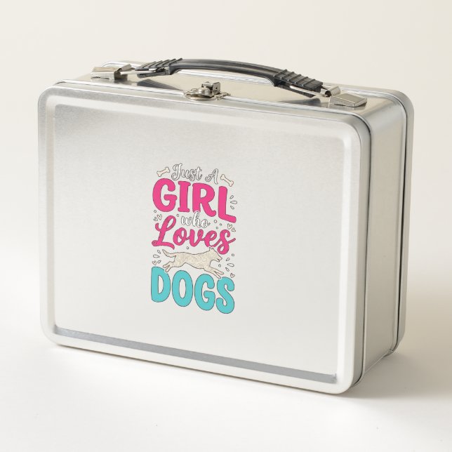 Lunch Box Fille aime les chiens Typographie de gravure vinta (Devant)