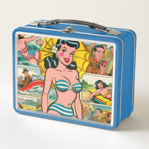 Lunch Box Fille de bande dessinée d'été en bikini rétro