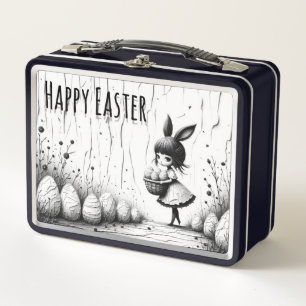 Lunch Box Fille de Pâques noir et blanc avec oreilles de lap