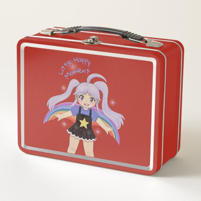 Lunch Box Fille Heureuse Illustration Dessinée à la Main – P (Devant)
