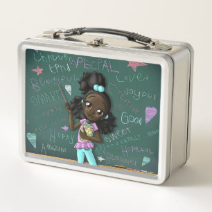 Lunch Box Fille noire avec des mots ondulants