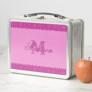 Lunch Box Fille rose parties scintillant zigzag, monogramme