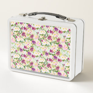 Lunch Box Fille Rose Peach Purple Burgundy Aquarelle Florale