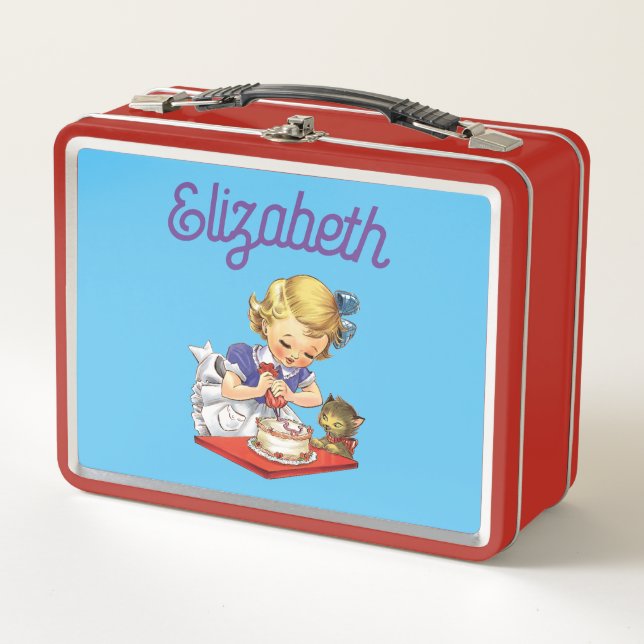 Lunch Box Fille vintage personnalisée cuire un gâteau (Devant)