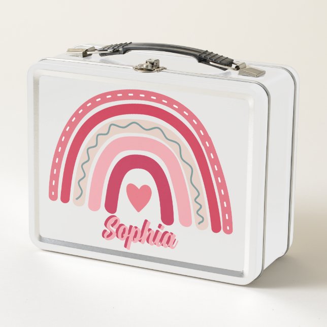 Lunch Box Filles Boho rose Personnalisé Rainbow Kids School (Devant)