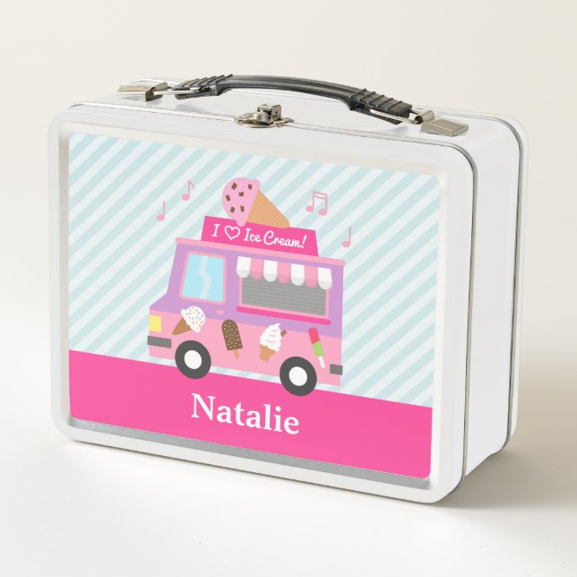 Lunch Box Filles de camion de glace personnalisé rose violet (Devant)