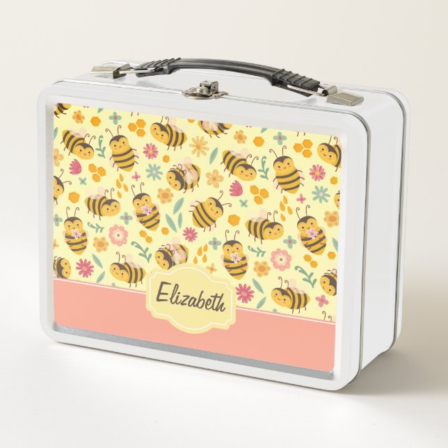 Lunch Box Filles mignonne Bumble Bee Printemps Floral Patter (Devant)