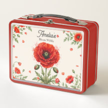 Fillette monogramme floral coquelicot rouge aquare