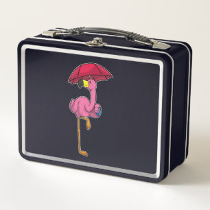 Lunch Box Flamant rose à la pluie avec parapluie