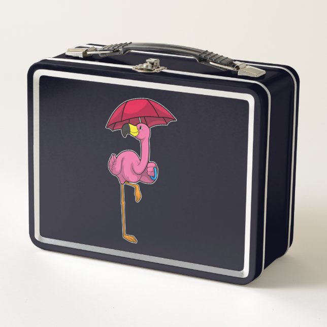 Lunch Box Flamant rose à la pluie avec parapluie (Devant)