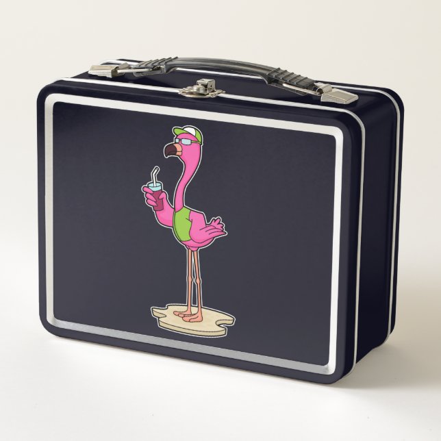 Lunch Box Flamant rose avec Lunettes de soleil & Casquette (Devant)