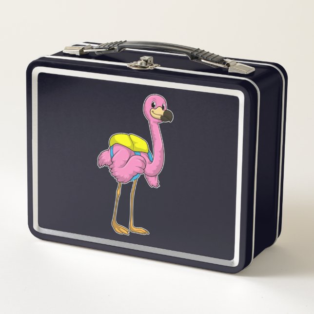 Lunch Box Flamant rose comme élèves avec sac scolaire (Devant)