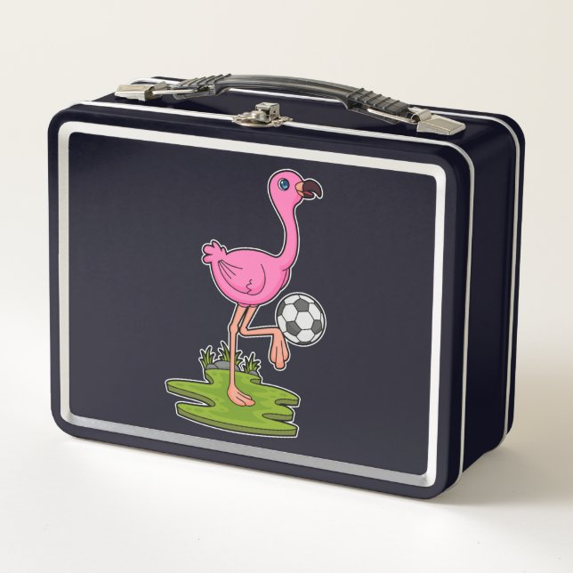 Lunch Box Flamant rose comme joueur de football avec Soccer (Devant)