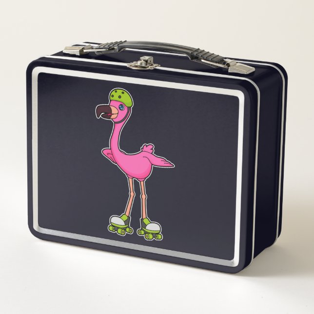 Lunch Box Flamant rose comme Patineur avec Roller Patins & C (Devant)